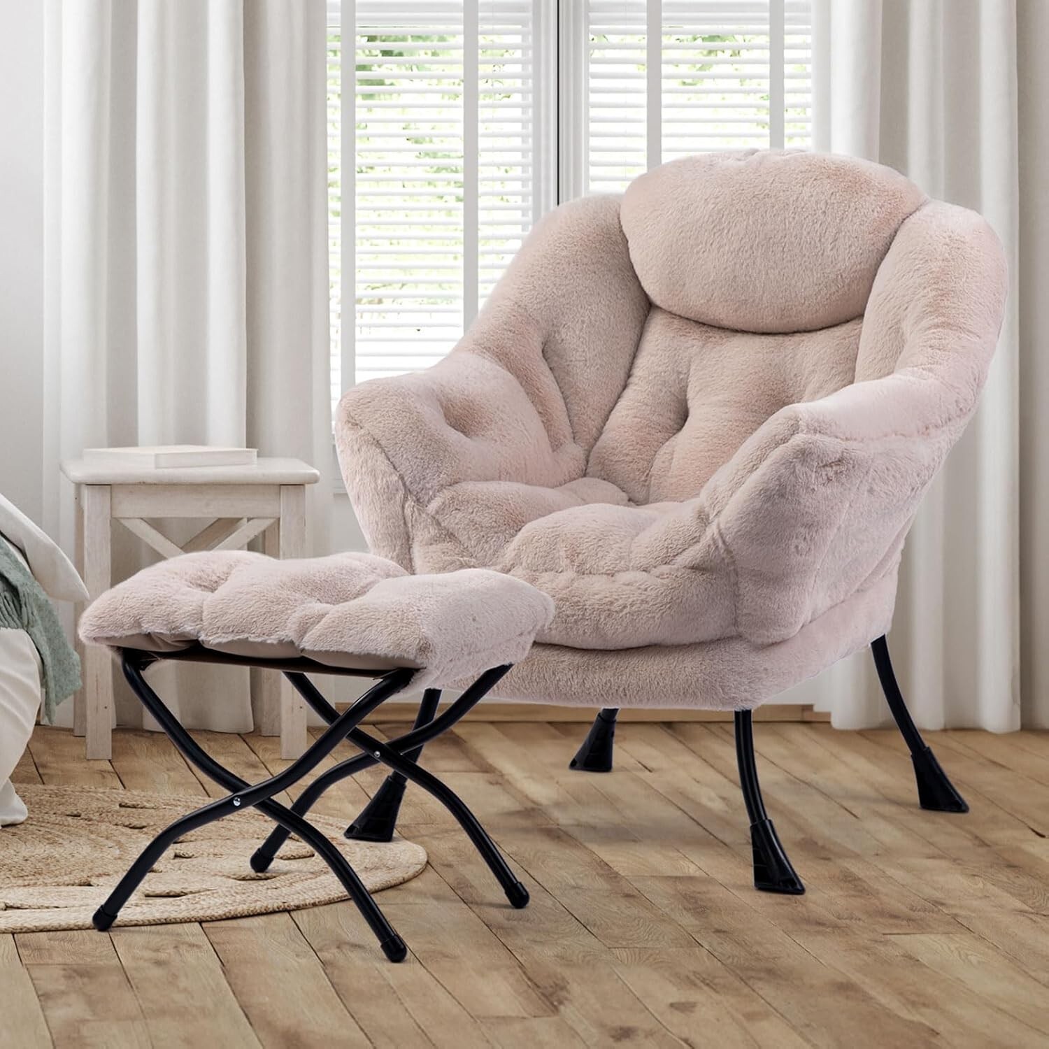 Fabric Lazy Chair Foldable Ottoman Accent Comfy Lounge Arm Chair Footrest Stool