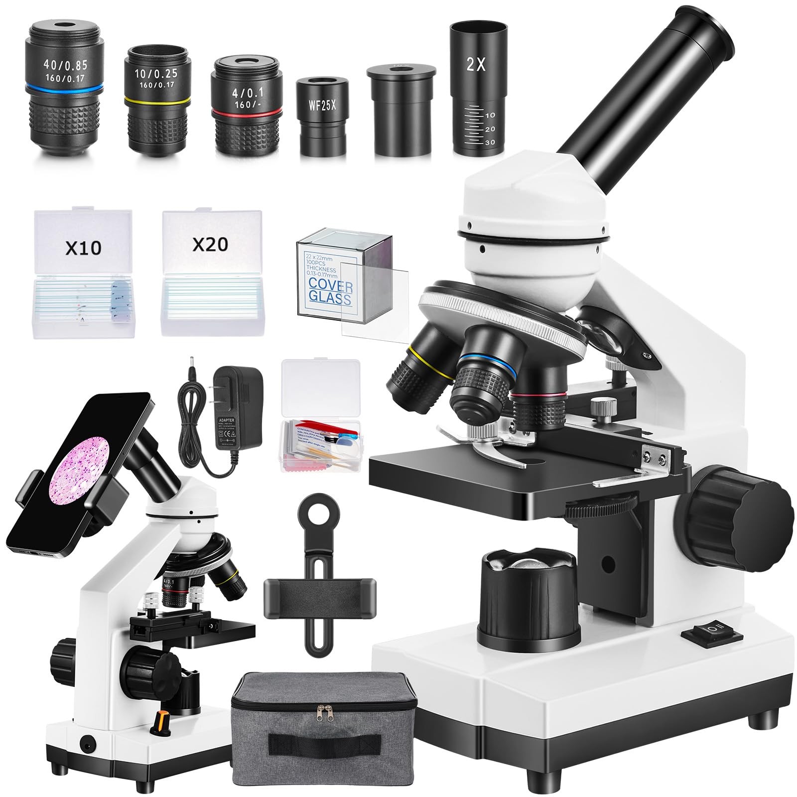 Microscope for Adults Kids,40X-2000X Monocular Microscope Kit for Home School...