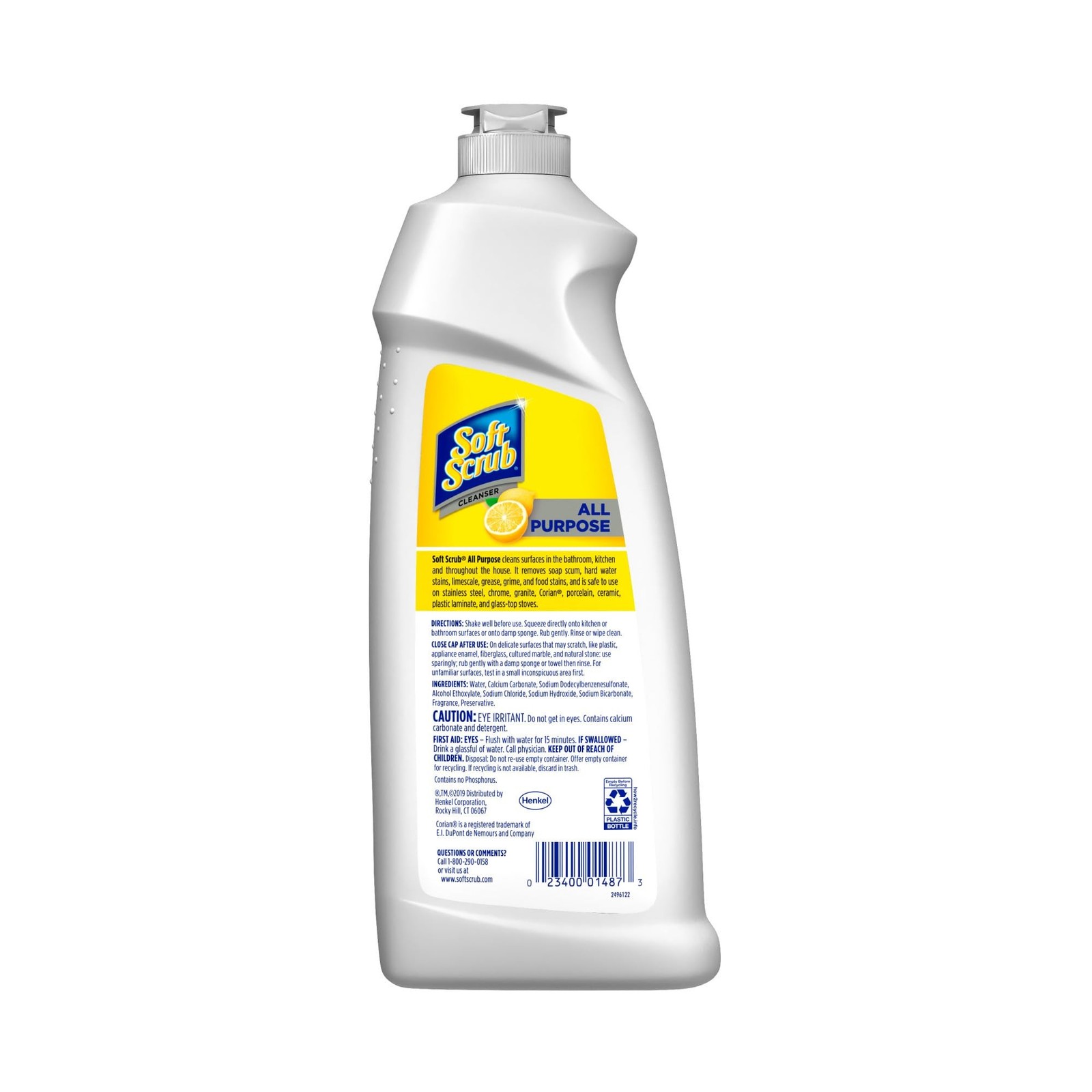 Soft Scrub All Purpose Cleaner, Surface Cleanser, Lemon, 36 Fluid Ounces, 6 C...