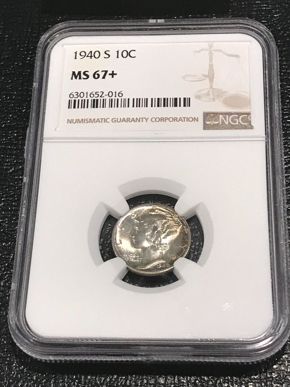 OBVERSE TONING NGC MS67+ 1940 S 10C MERCURY SILVER DIME COIN-APR401