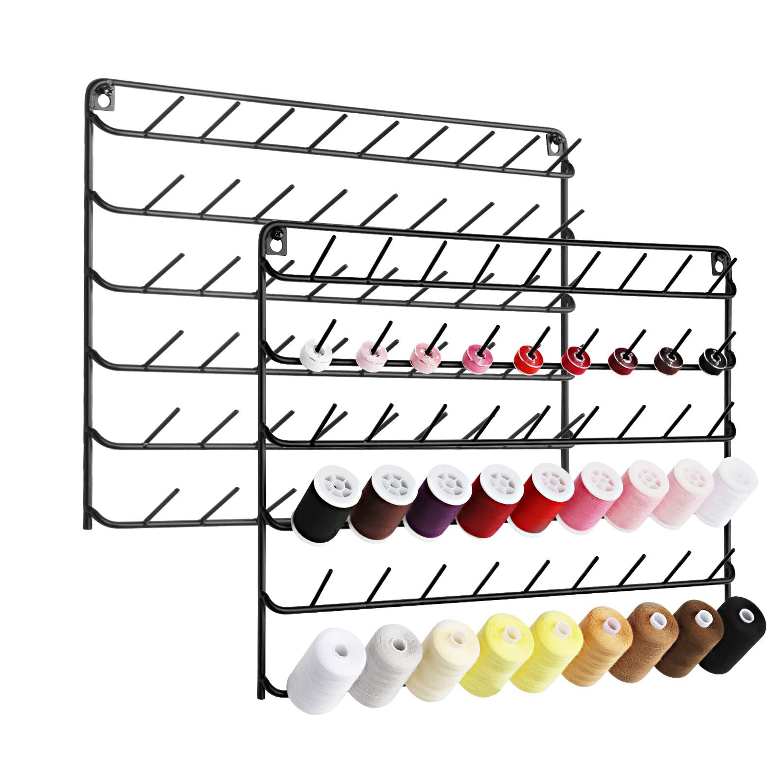 YBING Thread Holder Wall 2 Pack 54 Spools Rack Mount Large, black
