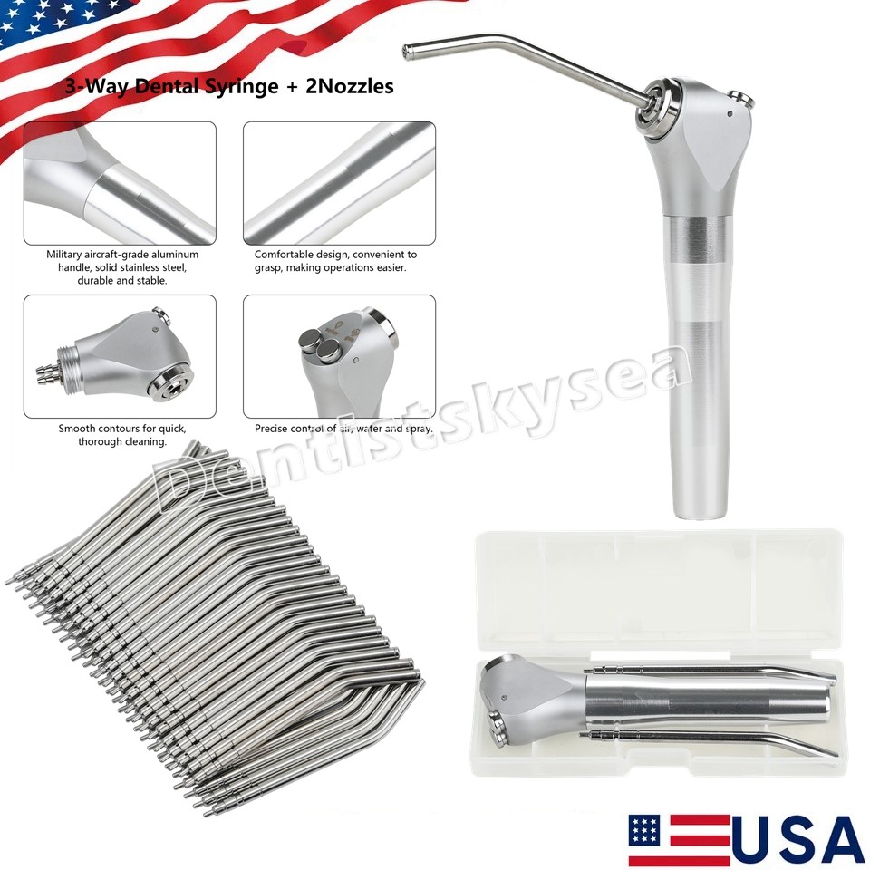 50Pcs Dental Air Water Spray Triple Syringe Metal Autoclavable Nozzles/Tips/Tube