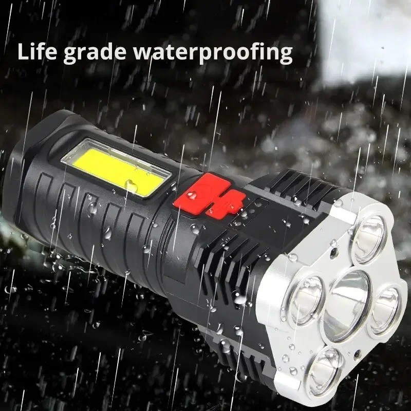 Rechargeable LED Camping Spotlight High Power Flashlight with Side Light & Modes