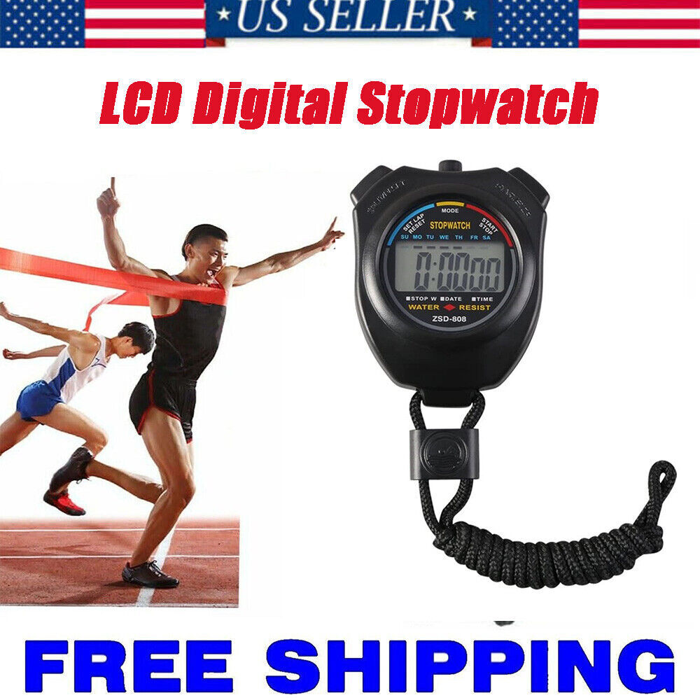 Pro Waterproof Digital Handheld Sports Stopwatch Stop Watch Timer Alarm US