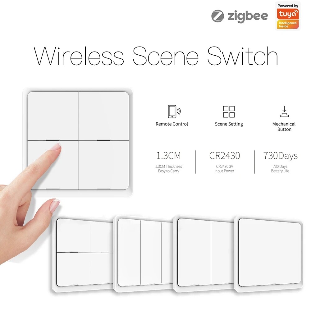 Tuya ZigBee 4Gang Wireless 12Scene Switch Push Button Controller for Tuya Device