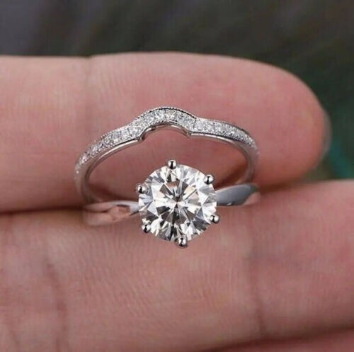 Round Cut 3.10 Ct Diamond Lab-Created Engagement Ring Set 925 Sterling Silver