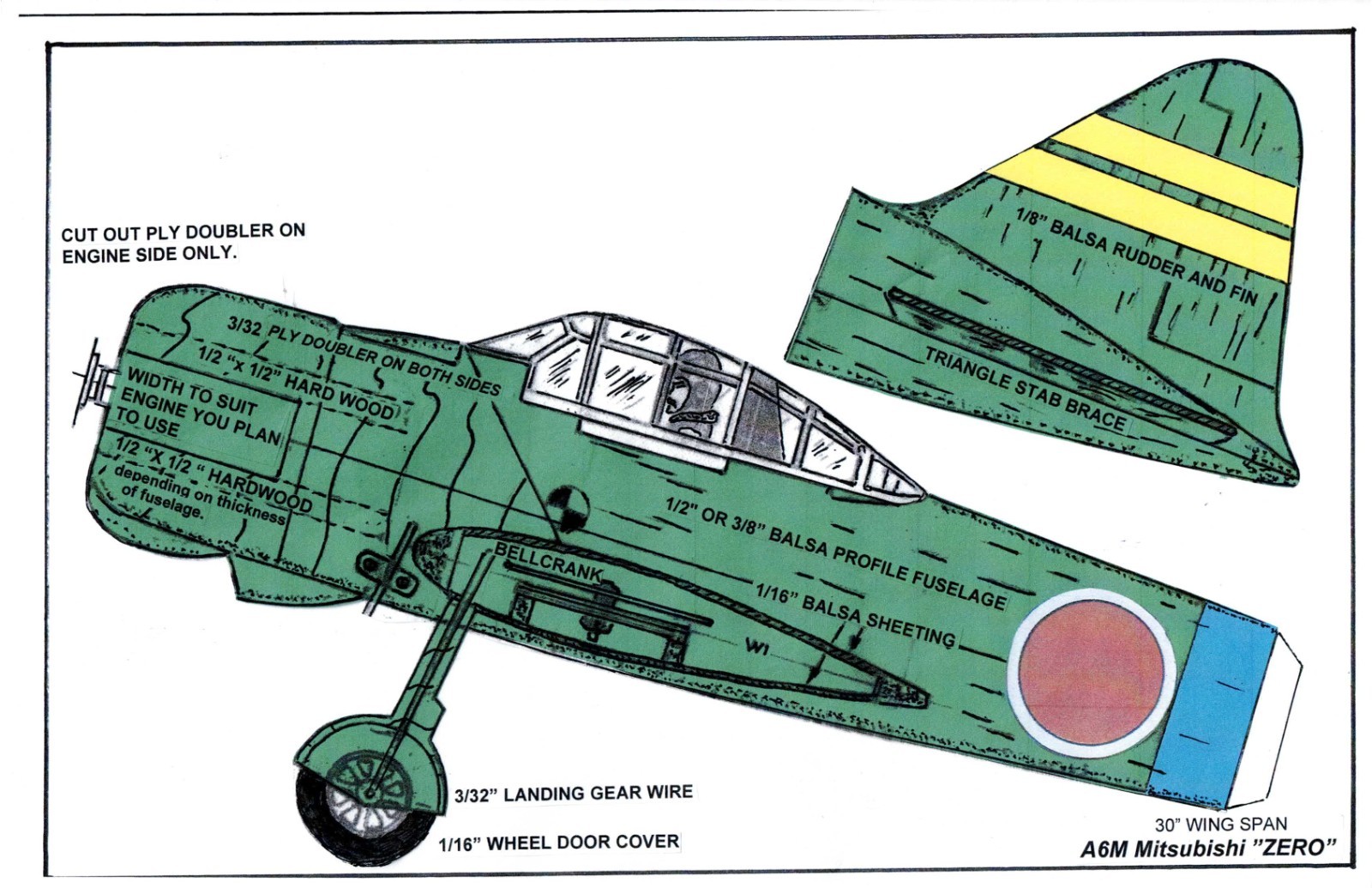 Mitsubishi A6M Zero Profile, 15 19 engine, with a 30 inch wing span