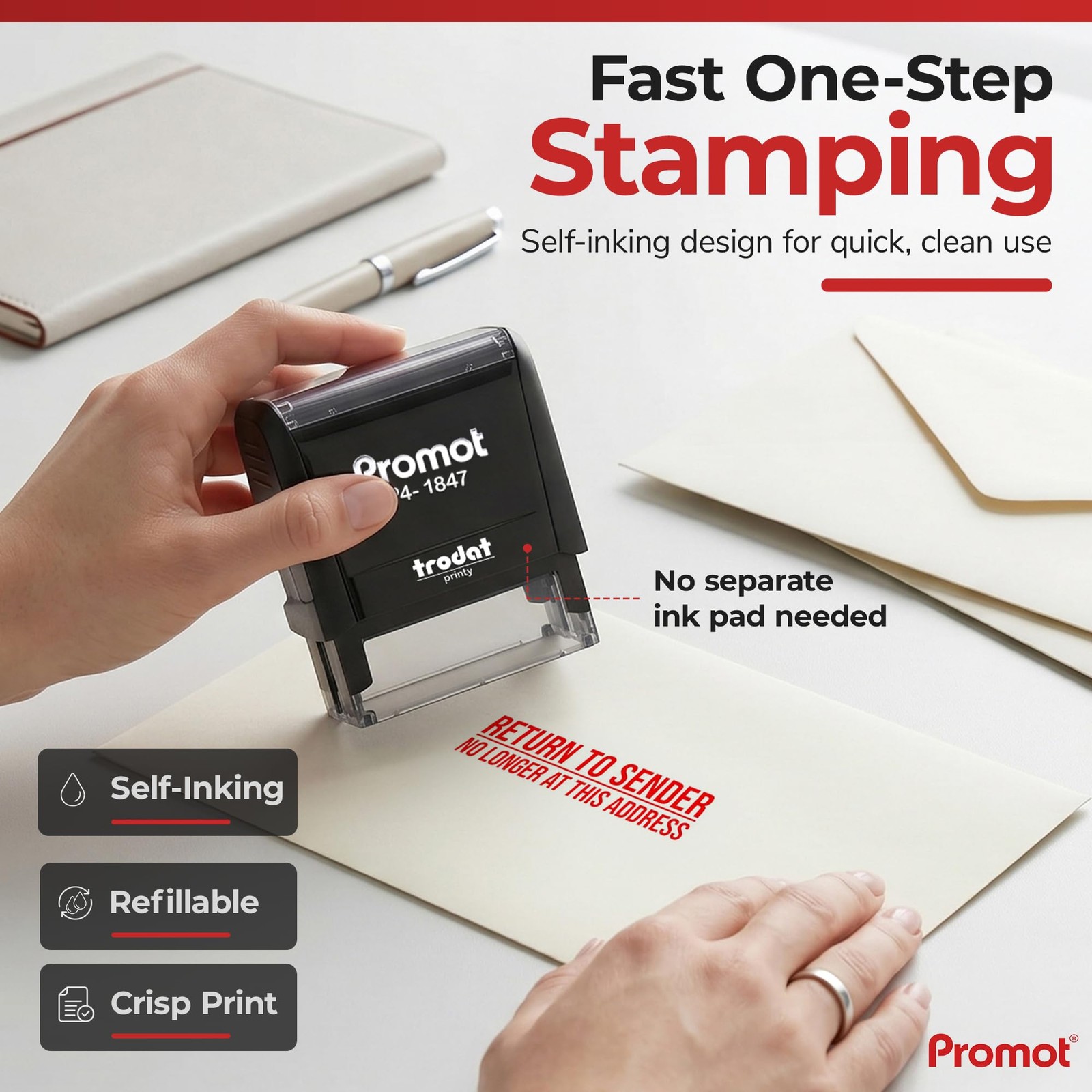 Return to Sender No Longer at This Address -Inking Stamp - Red Ink Envelope S...