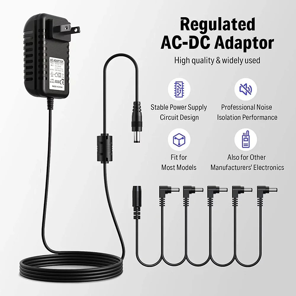 9V DC Guitar Pedal Power Supply with 5-Way Daisy Chain Cable for Effects