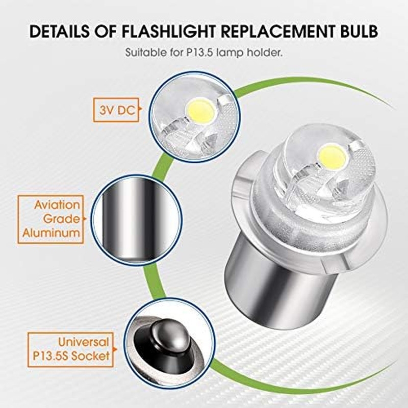 2 Pcs 30 Lumen 3-Volt LED Replacement Flashlight Bulbs Torch Bulb with 10 Year L
