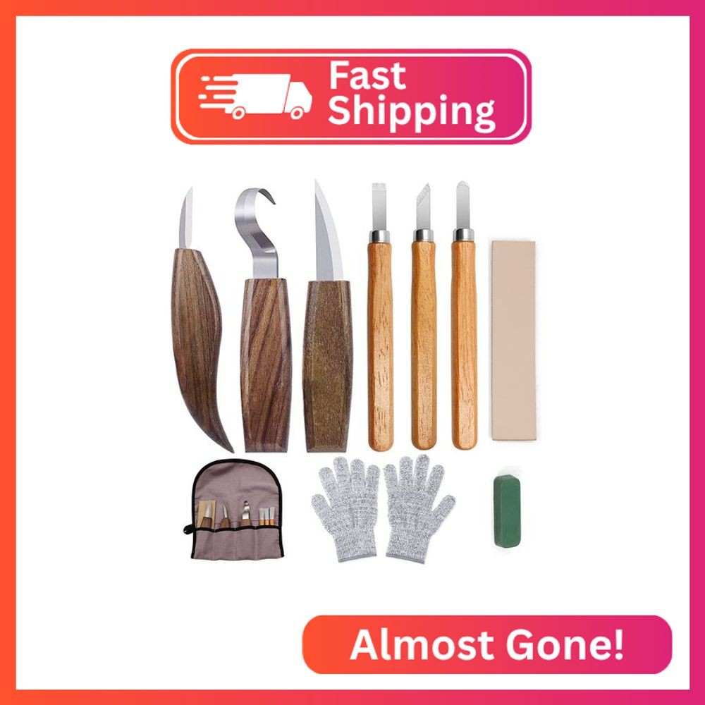 10Pcs Wood Carving Kit, Beginner Set With Resistant Gloves, Spoon & Whittling Kn
