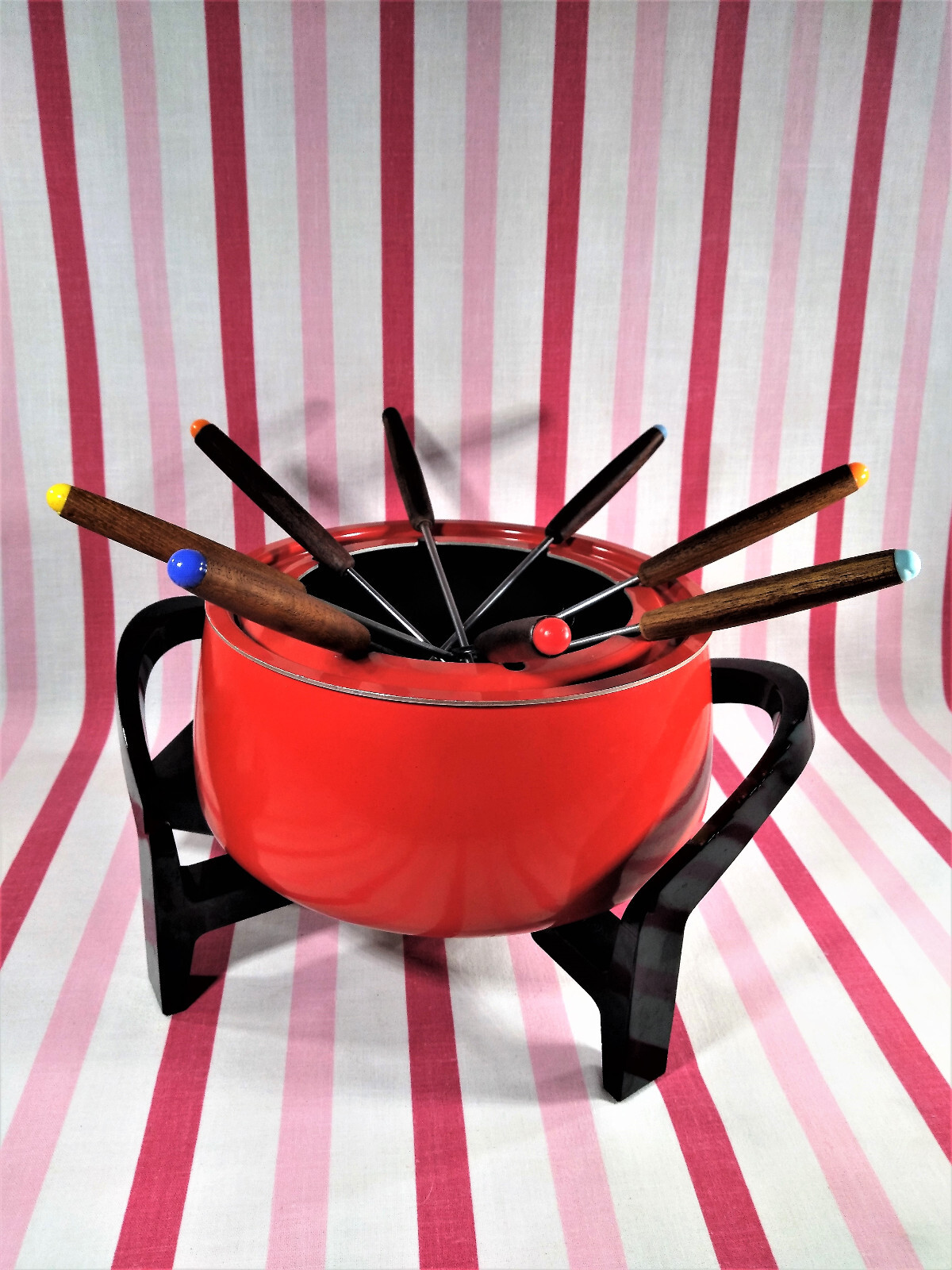 Swanky MoD West Bend Electric 1970's Poppy Red 11pc Fondue Pot Model 88502