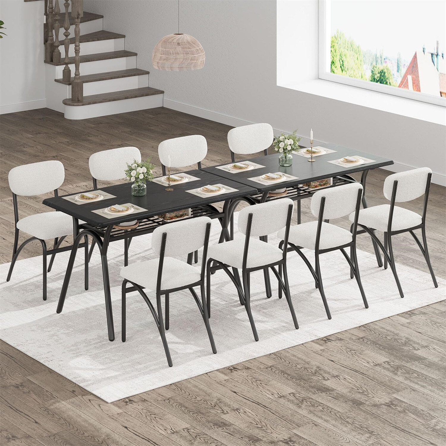 ✅Dining Table Set for 4 Kitchen Table with Boucle Chairs for 4 Modern Rectangula