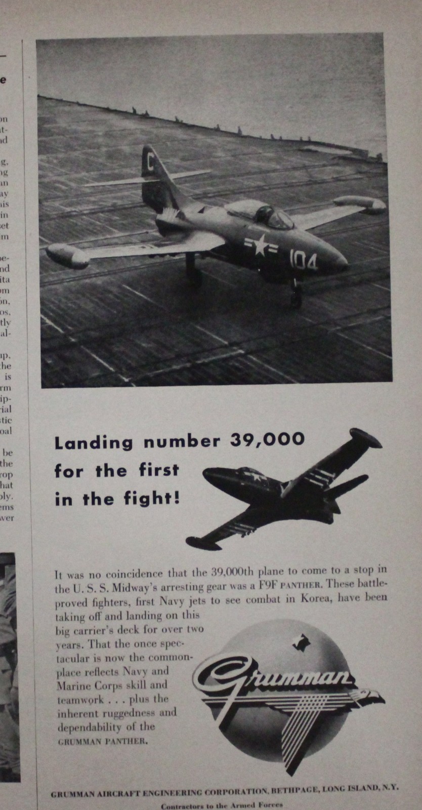 Grumman Panther Plane Picture Magazine Ad Aircraft Vtg Original Wall Art