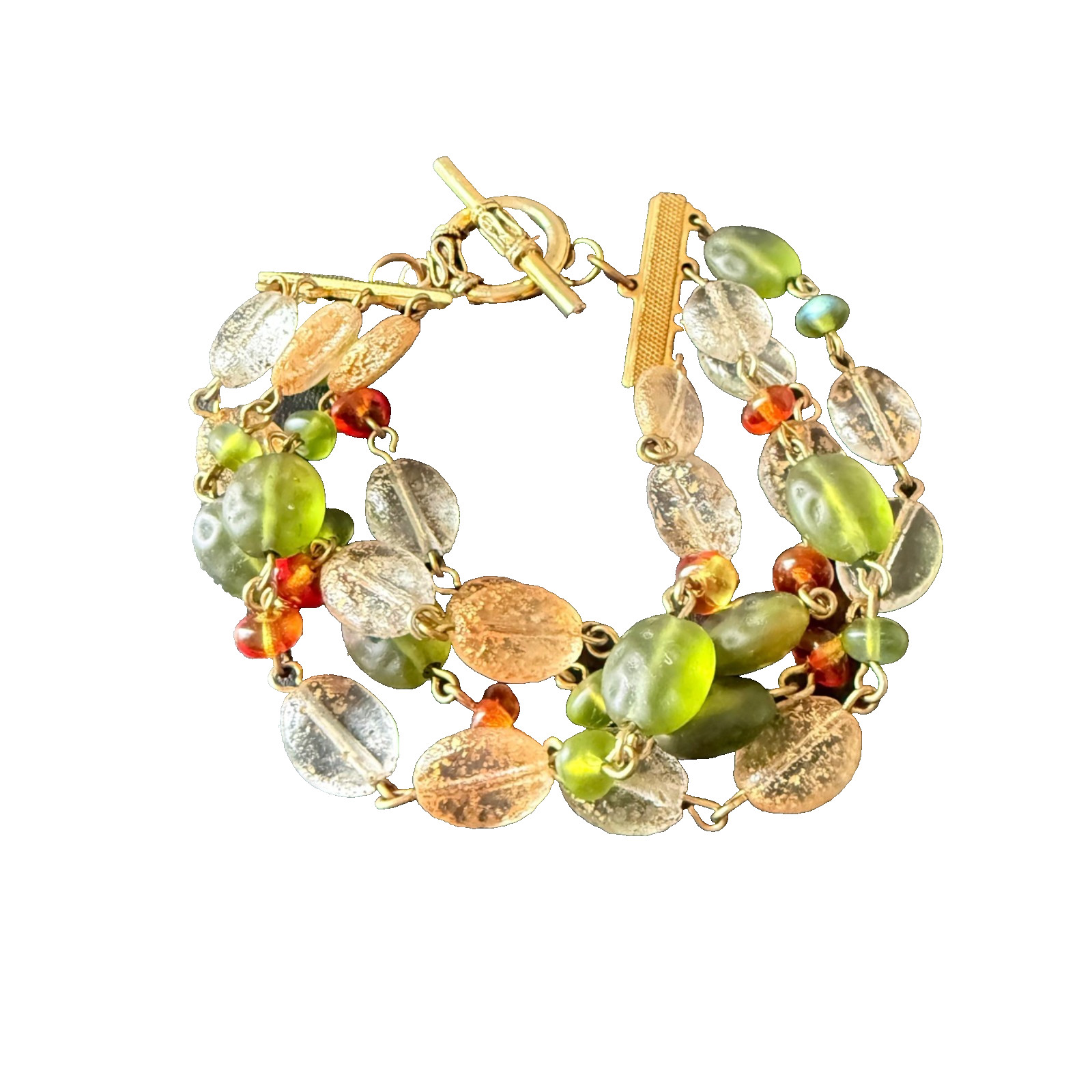 Glass Bead Bracelet Toggle Clasp 7.5 inches Handmade Artisan Jewelry