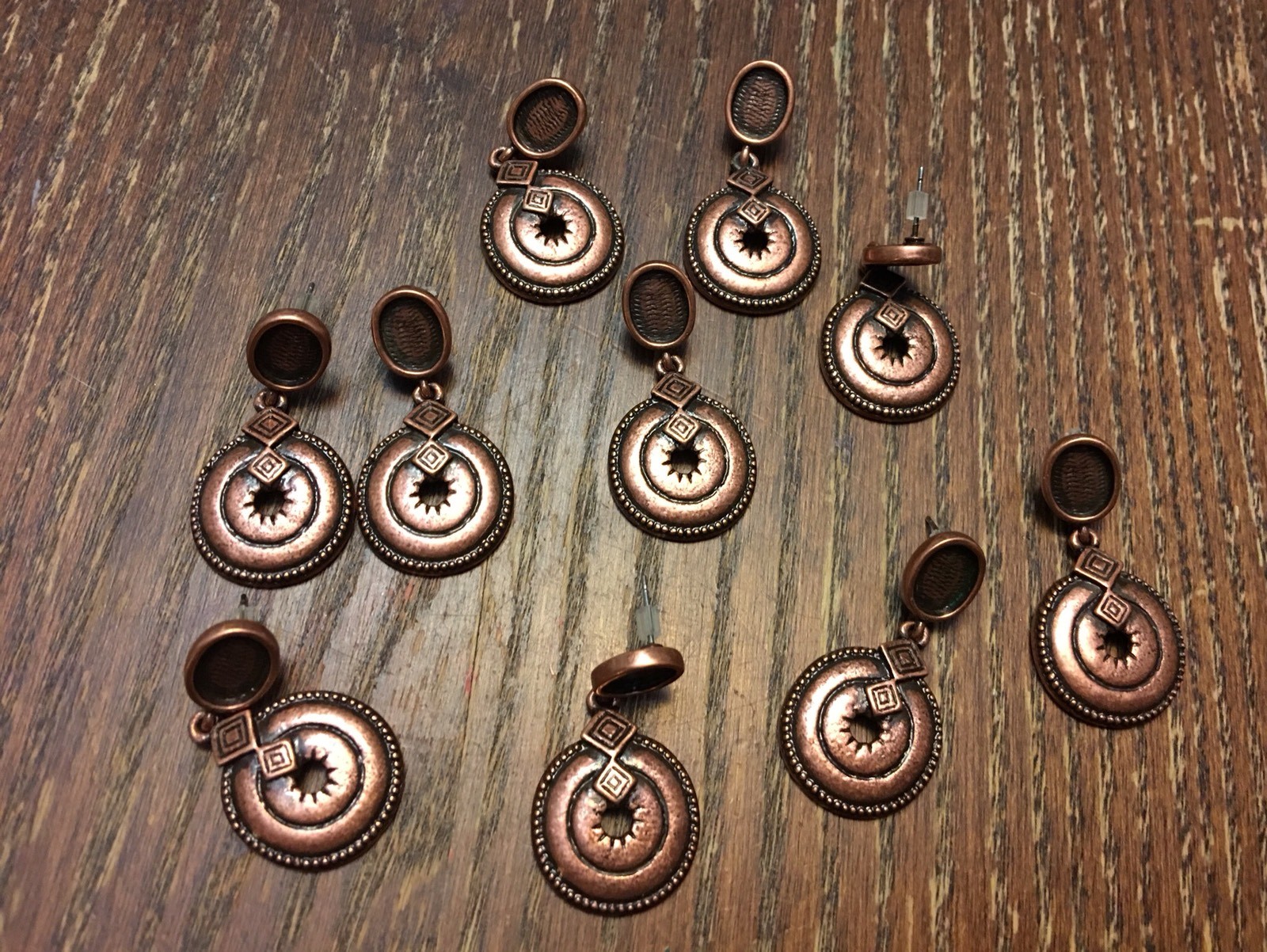 NOS Copper Plated Ornate Boho Style Add Stone Dangle Earring Settings 5 Pair Lot