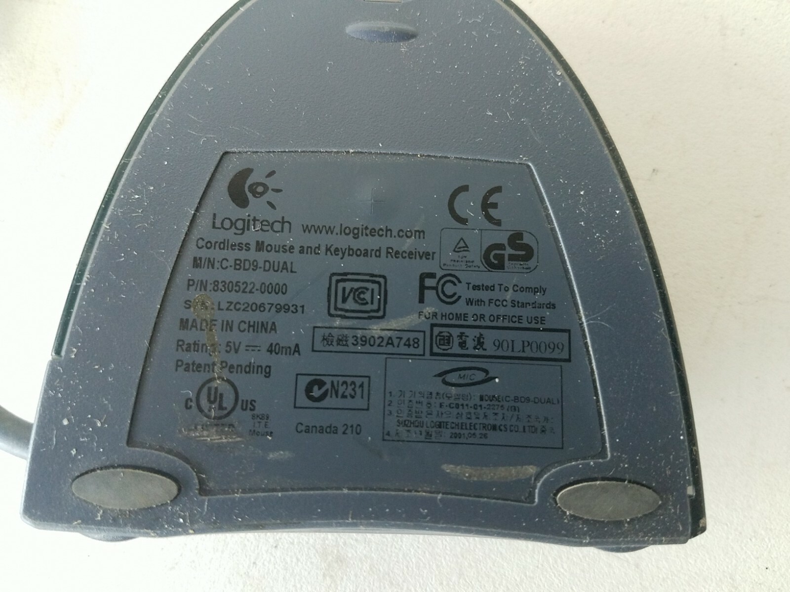 Logitech Cordless Mouse and Keyboard Receiver C-BD9-DUAL PS/2 USB
