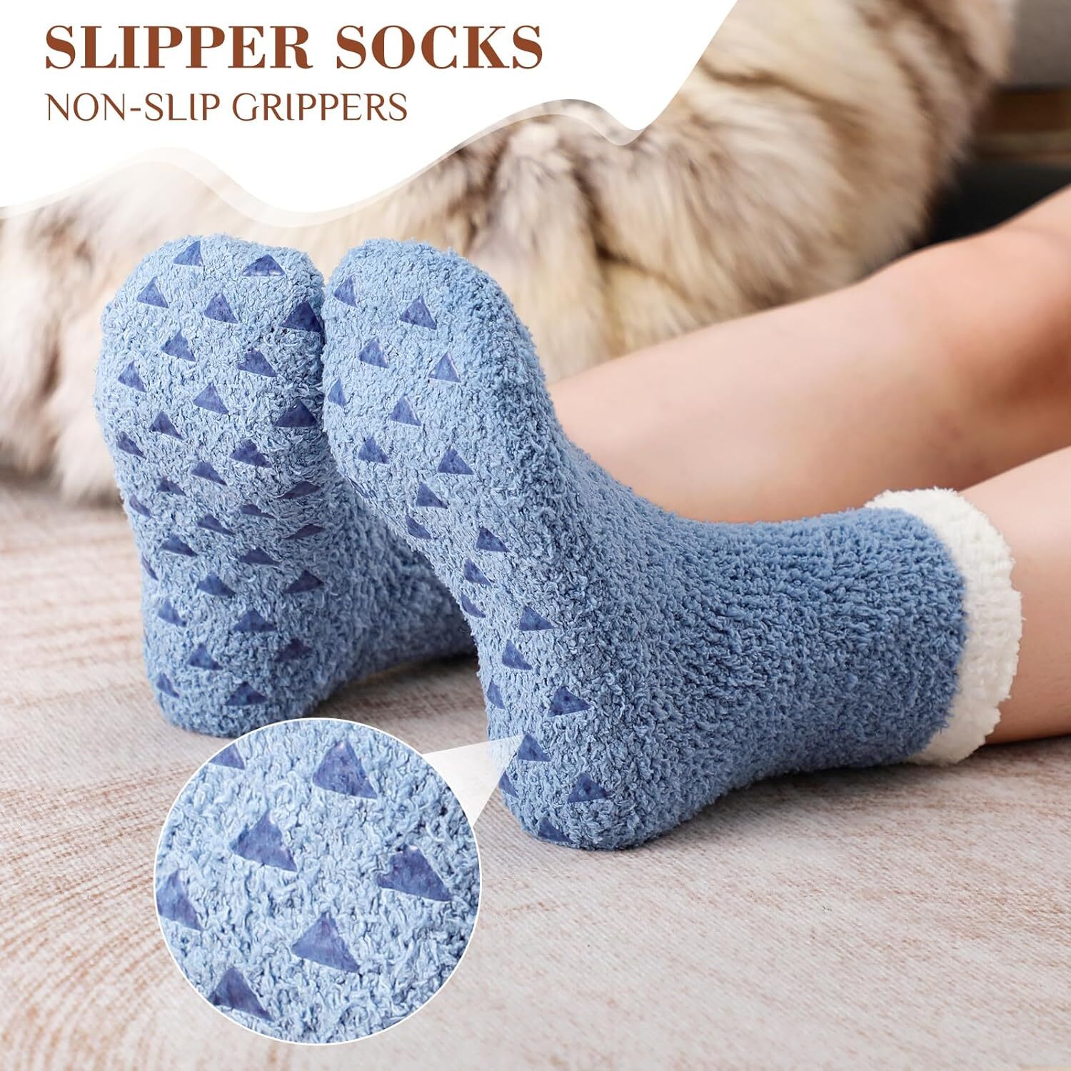 Trifabricy Fuzzy Socks - 5 Pairs Slipper A-5 Solid Color, 6-10