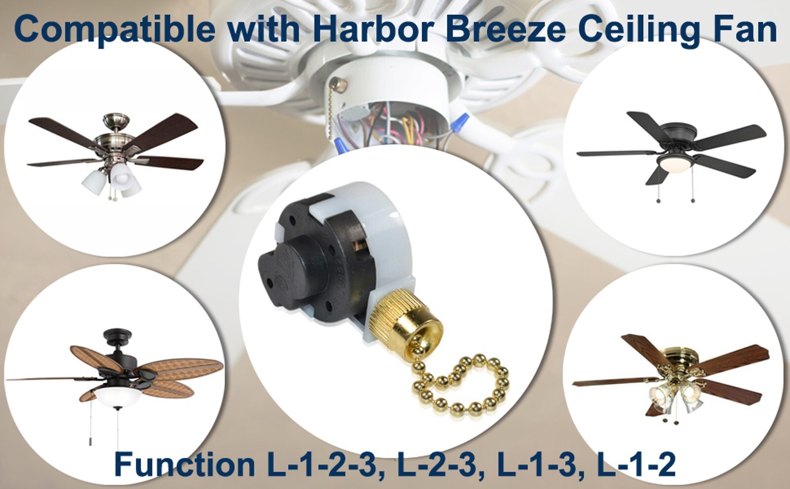 Switch 3-Speed 4-Wire Pull Chain Control for Harbor Breeze Ceiling Fan