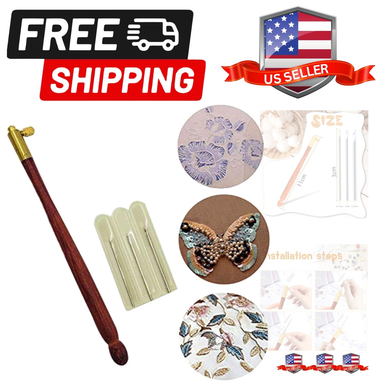 Tambour Hook with 3 Needles 70 100 120 Embroidery Beading Crochet Tools Kit