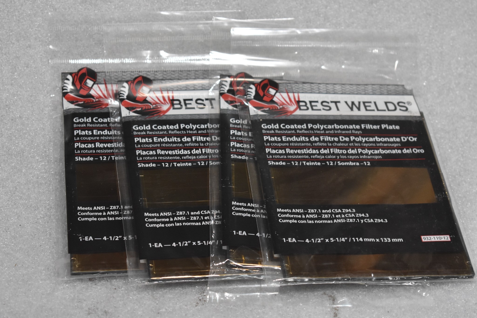 BEST WELDS 932-110-12 GOLD COATED POLYCARBONATE FILTER PLATE (LOT OF 4)