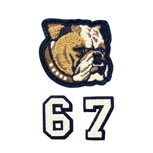 Lot of 3 Pcs Sew-On Varsity Cloth Patches of PRL Lauren Bulldog + Numbers 67