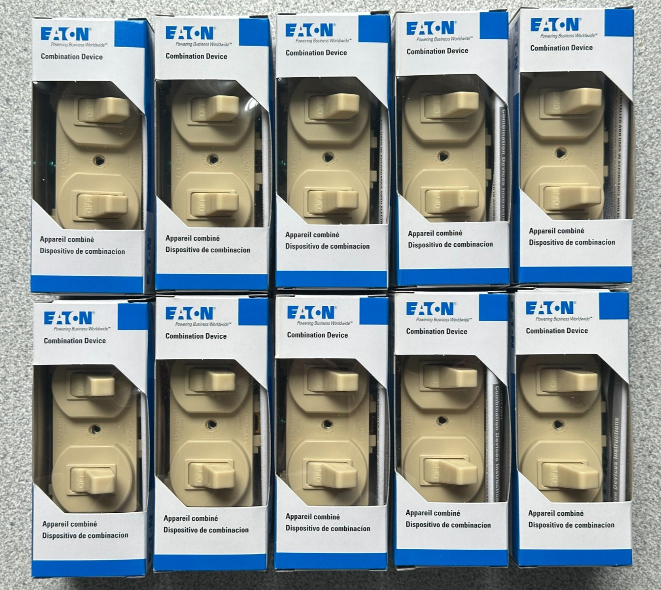 10 NEW Eaton 271V-BOX Commercial Grade Combination Duplex Switch Ivory 15A LOT