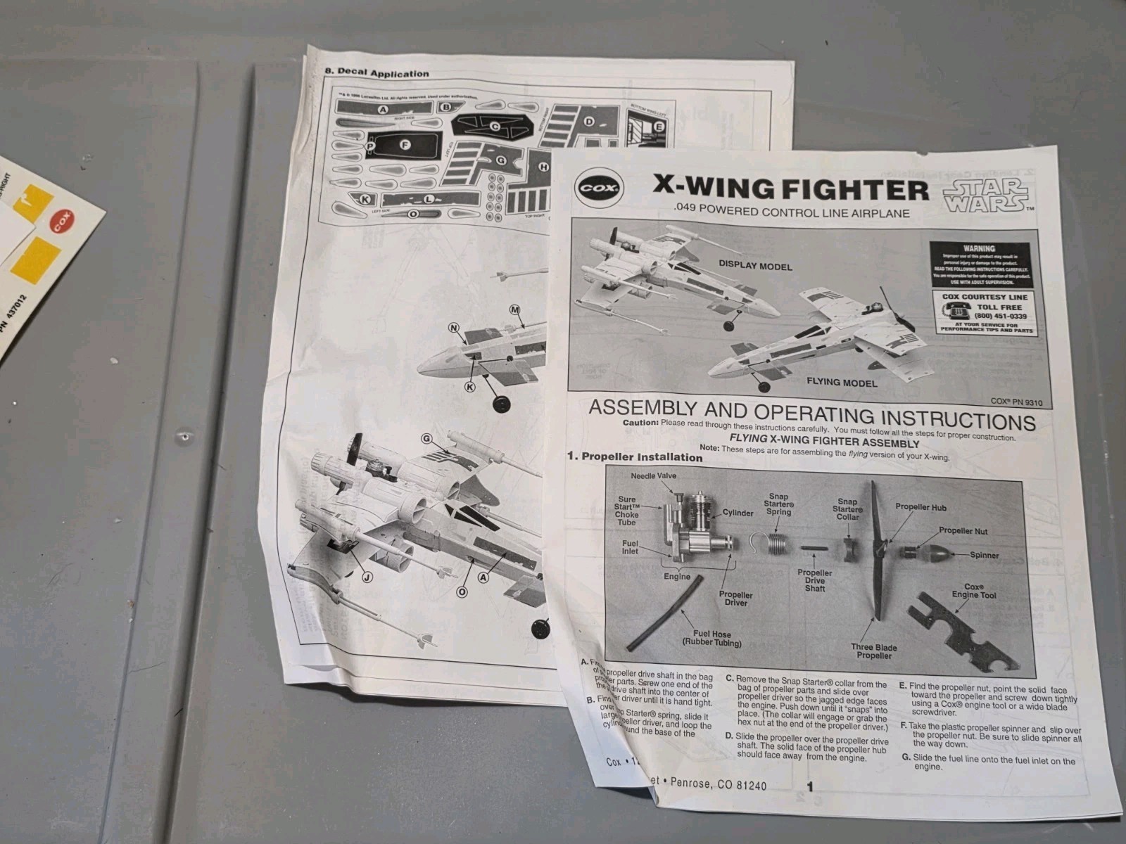 Cox Star Wars X-Wing Control Line Fighter Tether Plane 049 Engine 9310 Complete