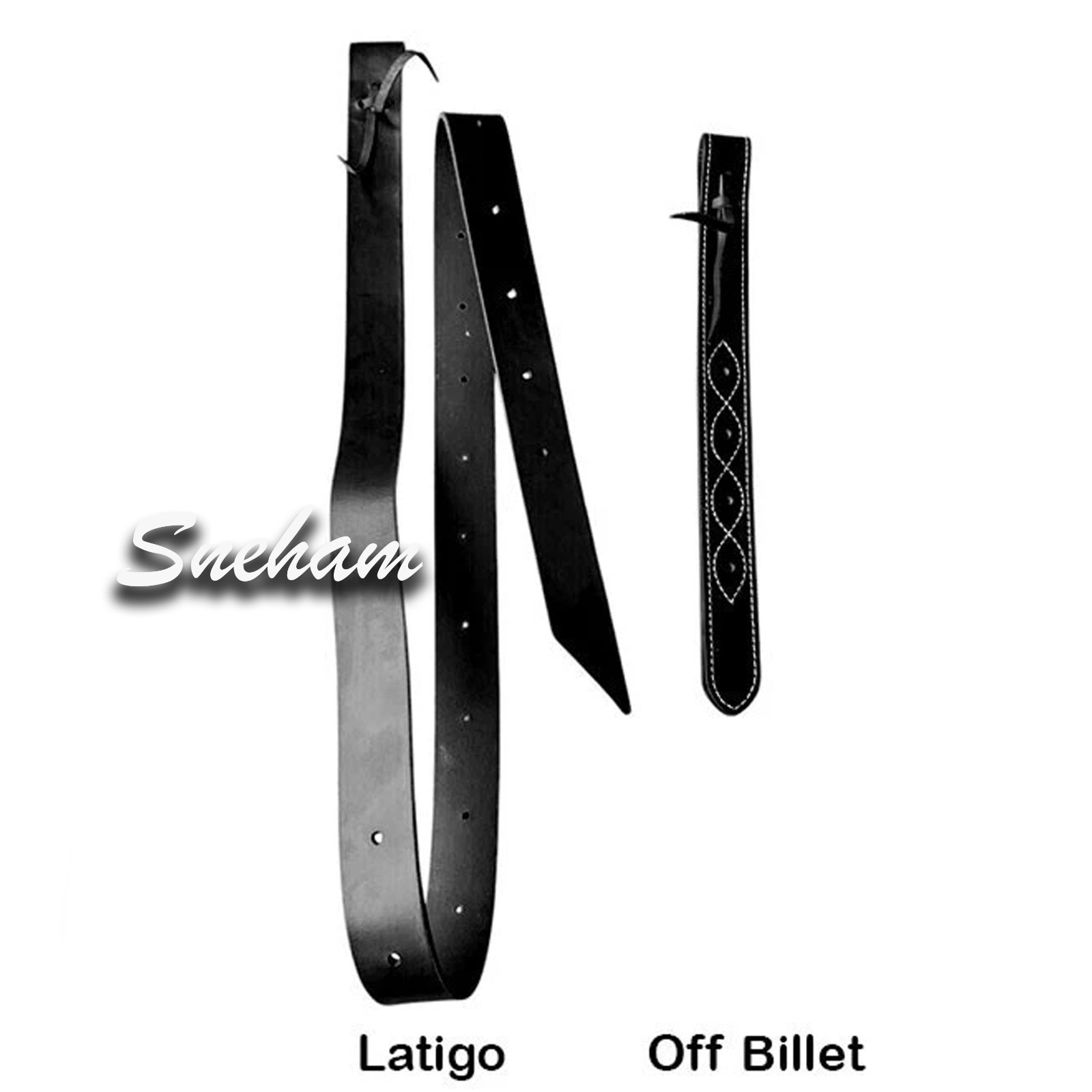Black Genuine Leather Horse Saddle Latigo & Off Billet Tie Cinch Strap w/ Holes