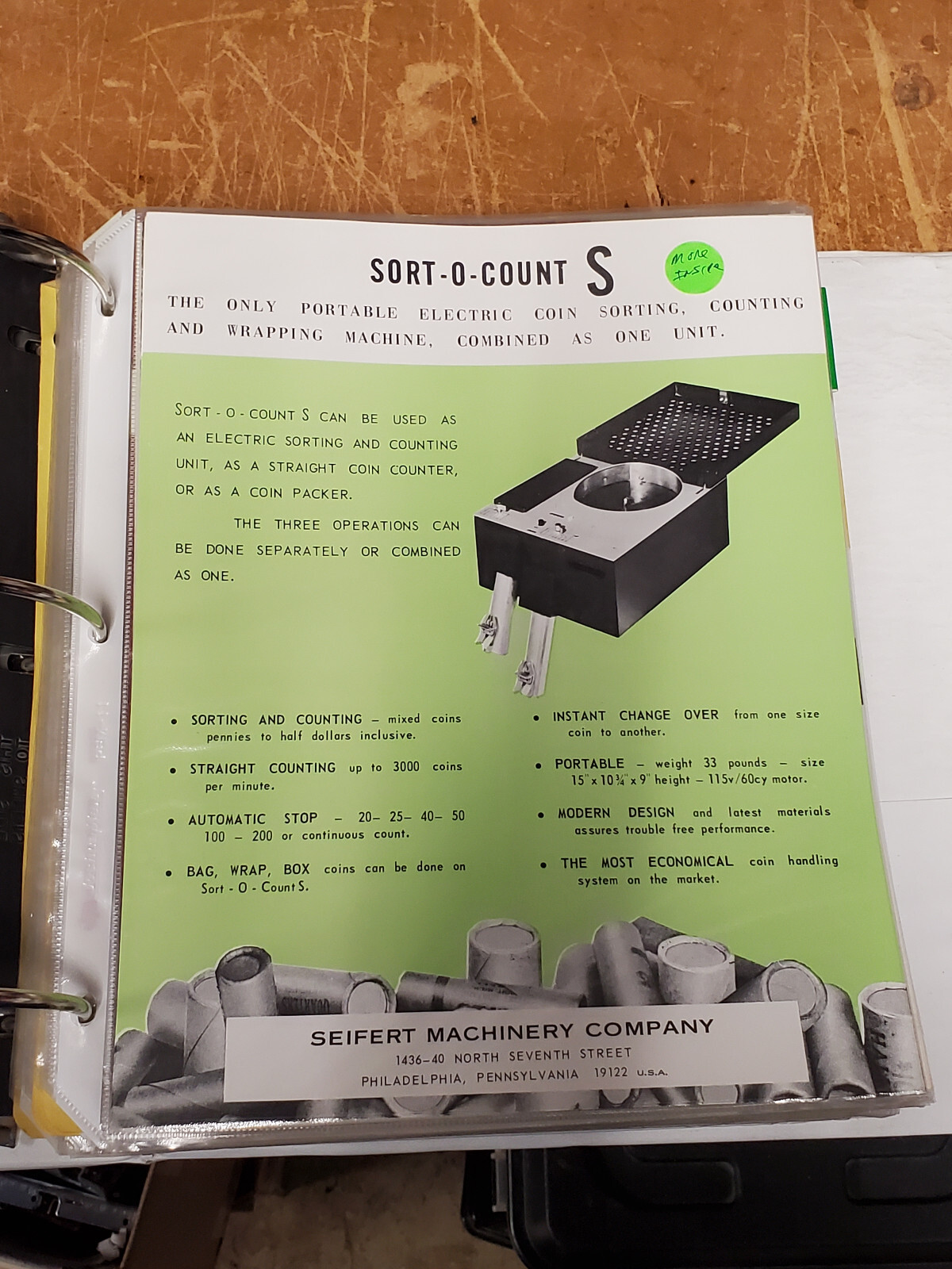 Seifert Machinery Company SORT-O-COUNT - good original 8 by 11 inches
