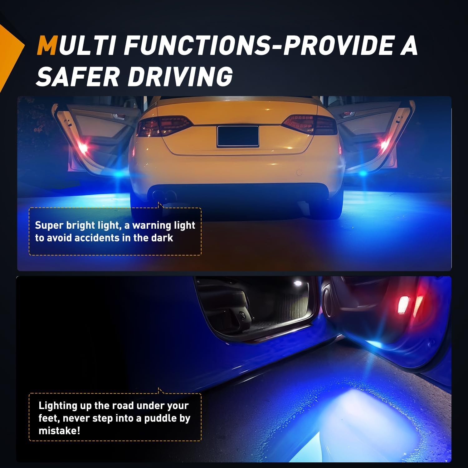 Nilight 2PCS LED Interior Door Panel Light Courtesy Warning Lights Blue Beam