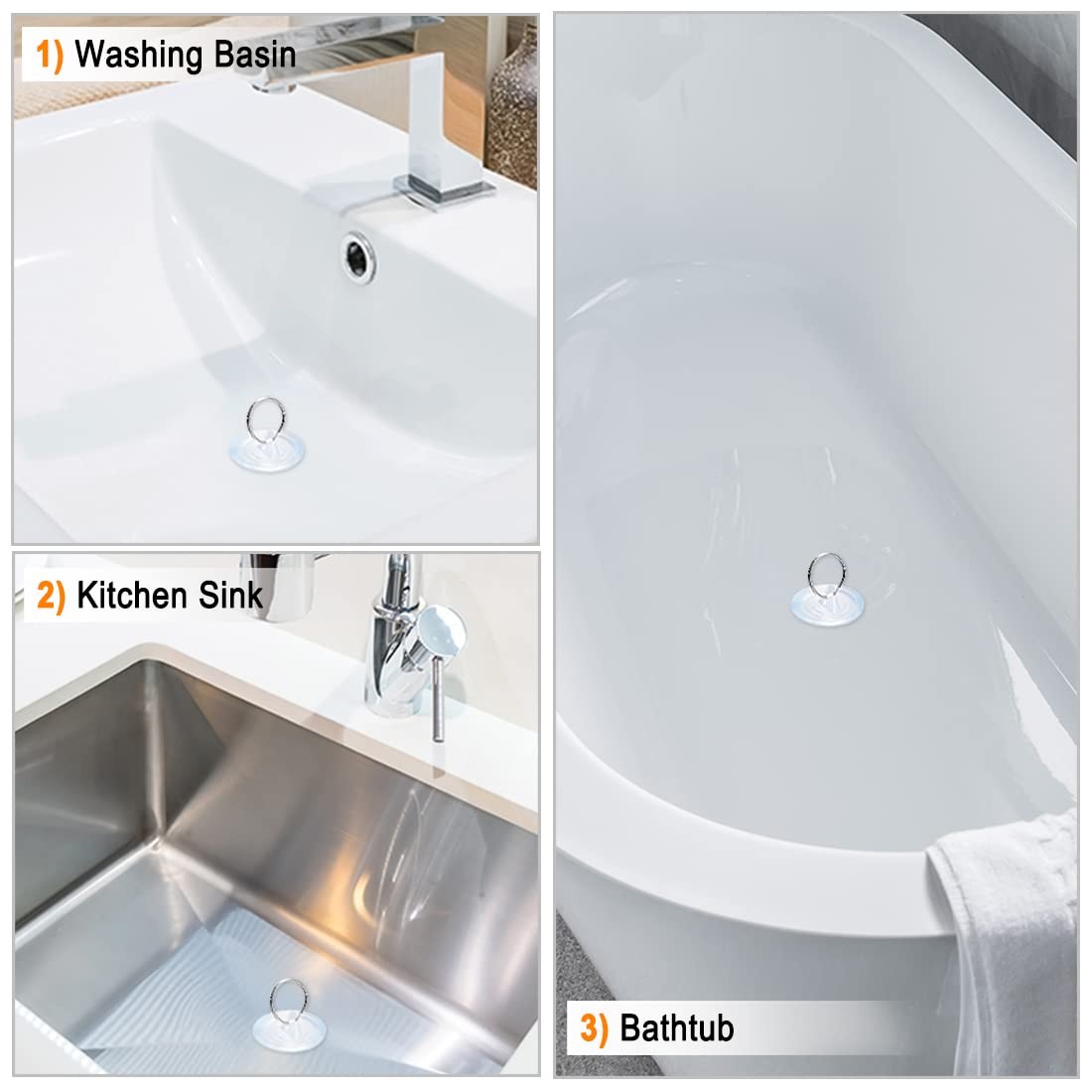 uxcell Rubber Sink Plug, Clear Drain Stopper Fit 1-1/2" to 1-5/8"