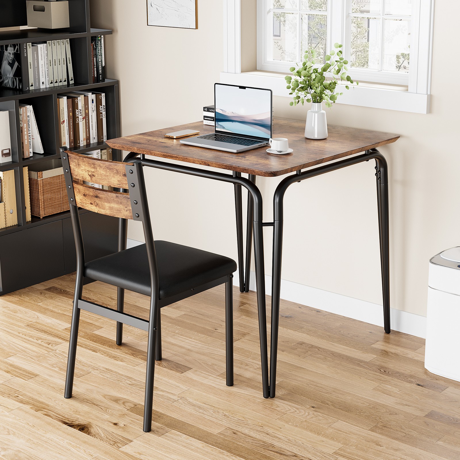 3 Piece Dining Set Gray Black Storage Compact Kitchen Dining Room Square Modern