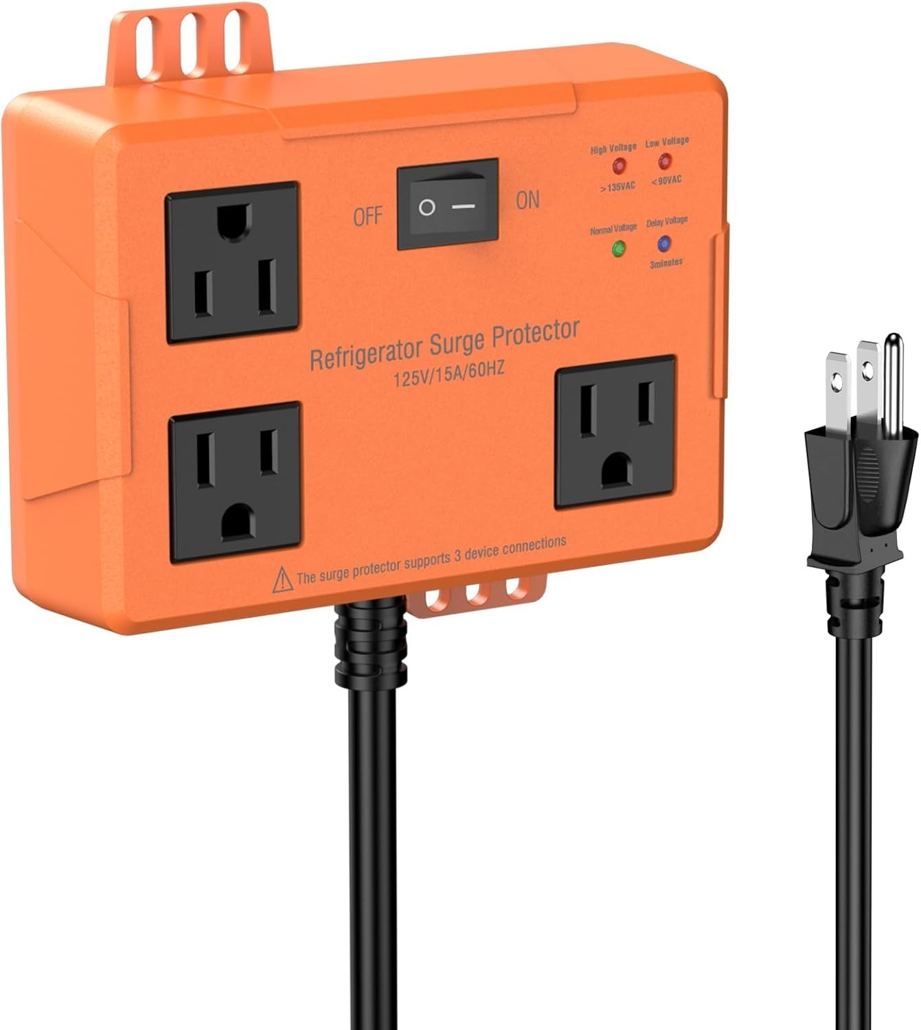 3 Outlet Surge Protector with Time Delay & Voltage Protection for Appliances,