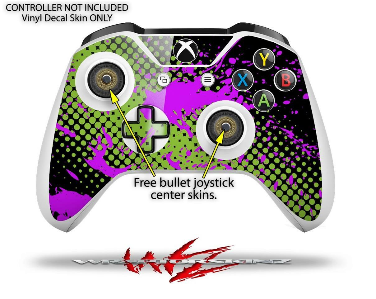 Skin XBOX One S Console Controller Halftone Splatter Hot Pink Green