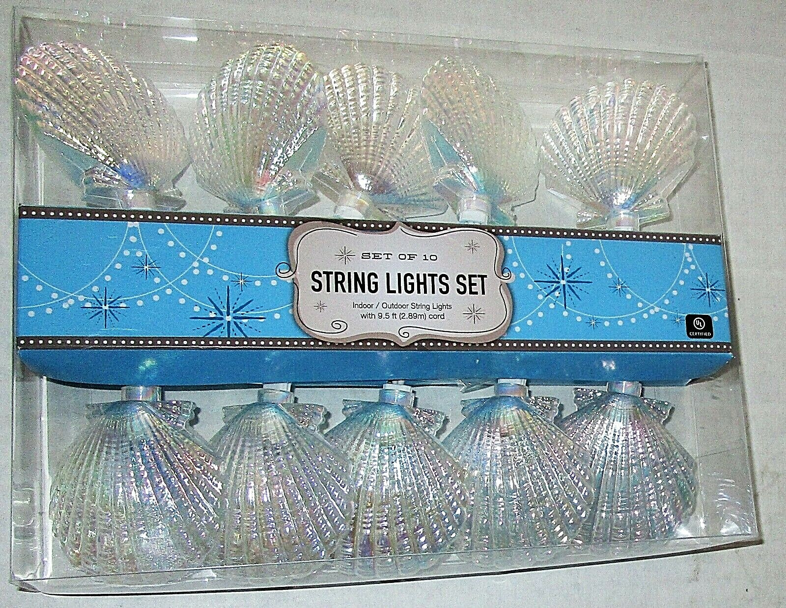 COASTAL Decorative String Light Set  SEA SHELLS  8.5 FT Cord  Indoor/Outdoor Use