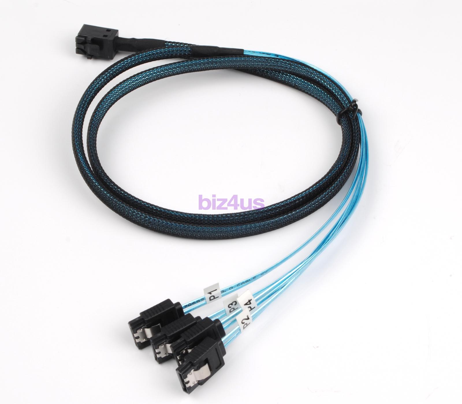 Mini SAS SFF-8643 to 4 SATA 7pin Hard Disk 6Gbps Data Server RAID Blue Cable 1M