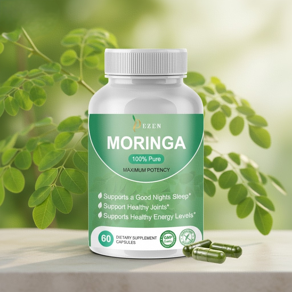 DEZEN Organic Moringa Powder Capsules, Superfood, 60 Caps Each,  Vegan, Non‑GMO