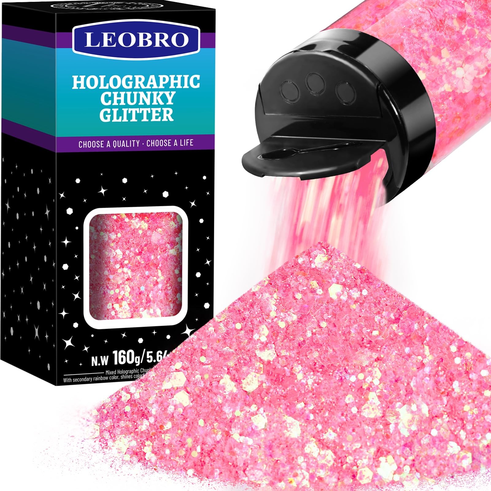 Pink Glitter 160g/5.64oz Pink Chunky Glitter for Crafts Resin Body Nail DIY D...