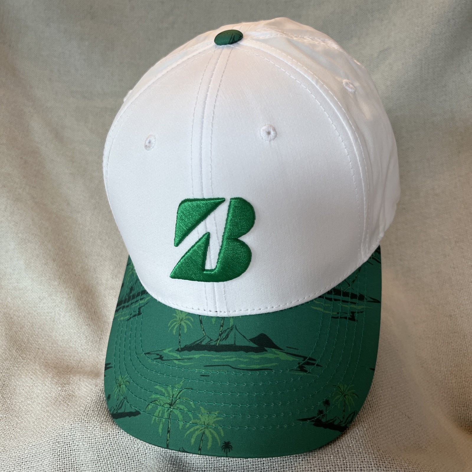 Bridgestone Golf Hat Ohana White Mint Green Tropical Palm Tree Adjustable NWOT
