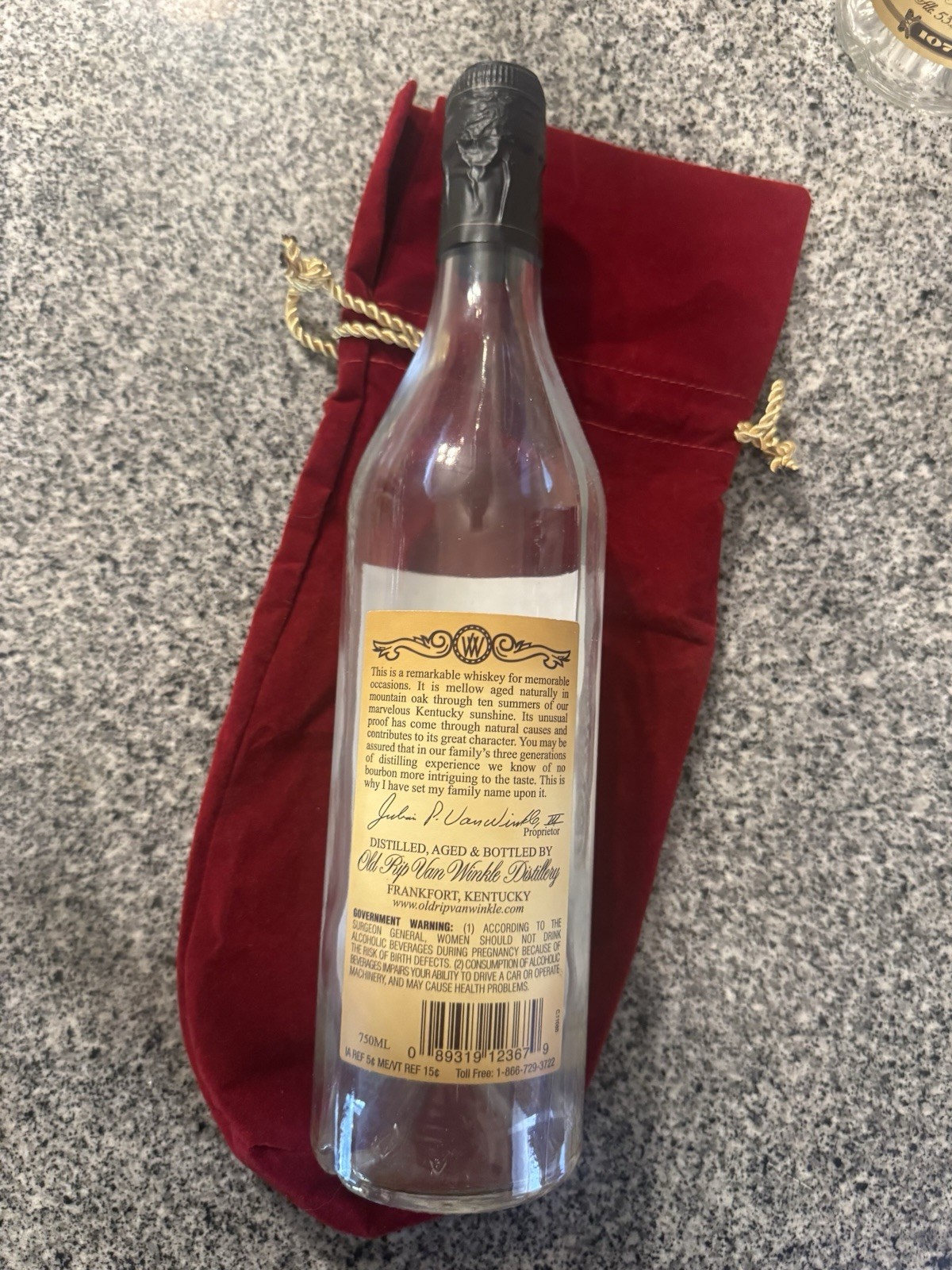 Old Rip Van Winkle 10yr Empty Bottle Unrinsed