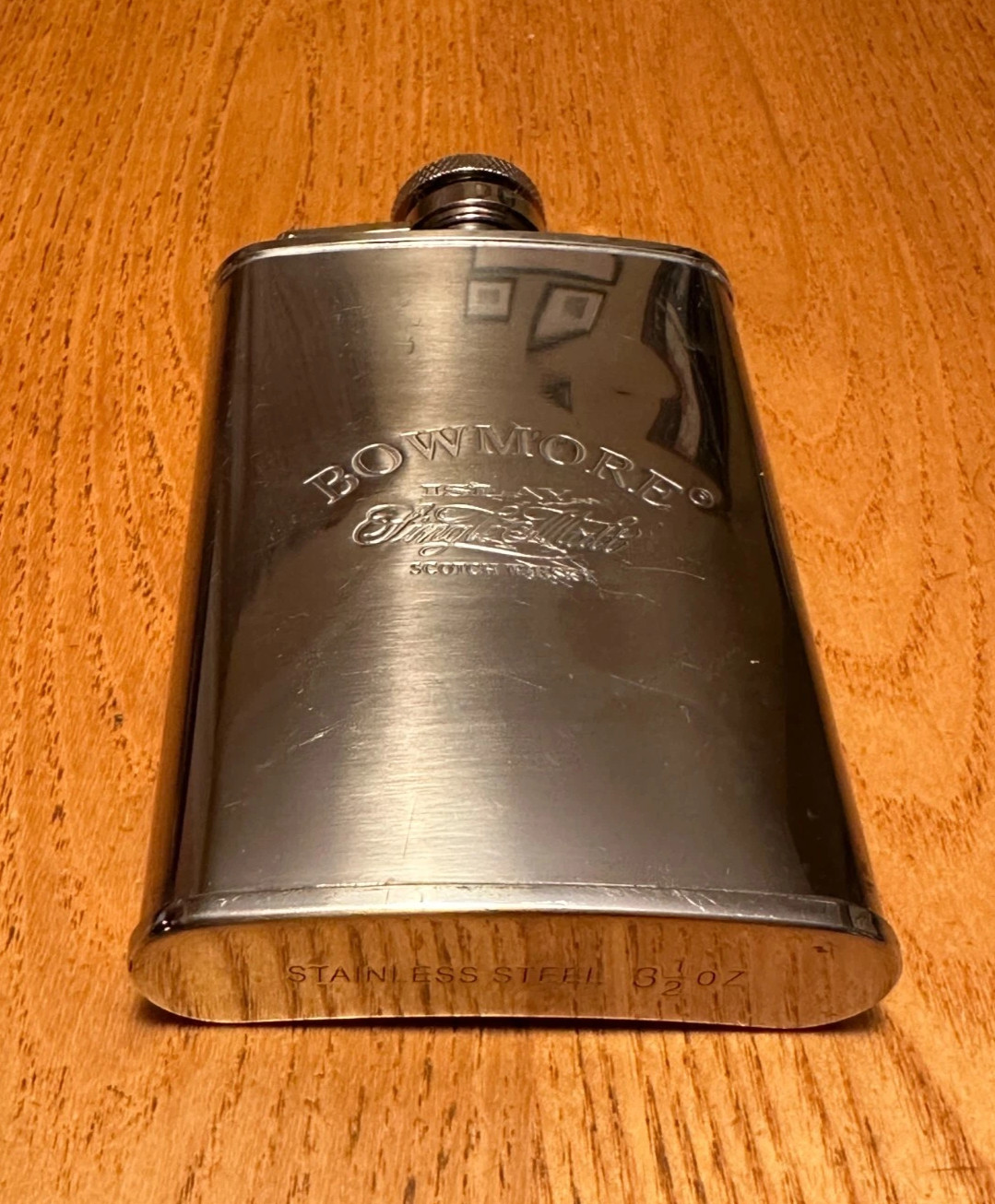Vintage Bowmore Islay Single Malt Scotch Whisky 3-1/2 oz. Stainless Flask EUC