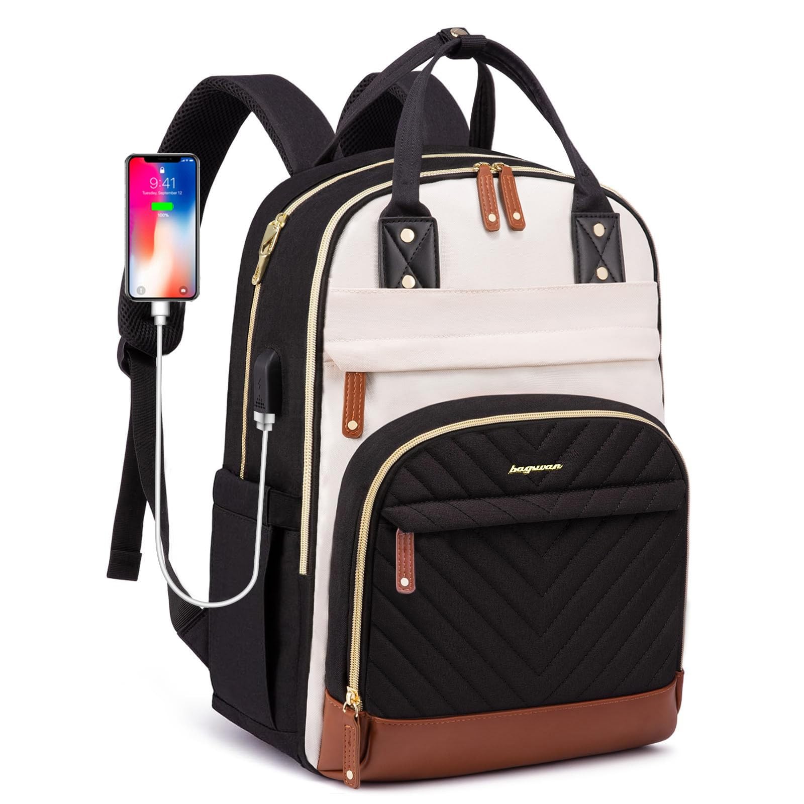 Laptop Backpack for Women Bag - 15.6 inch Work Inch, 1-beige Black Brown