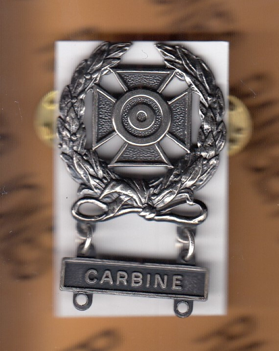 US Army EXPERT w/ CARBINE bar Marksmanship Brushed 1/20 SF award badge c/b D