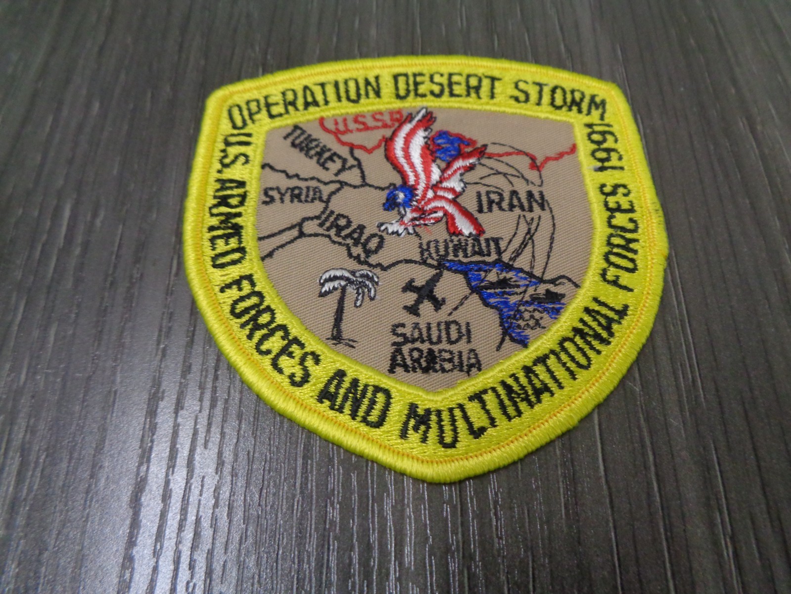1990 US MILITARY PATCH-OPERATION DESERT STORM-MULTI NATIONAL FORCES  NEW YELLOW