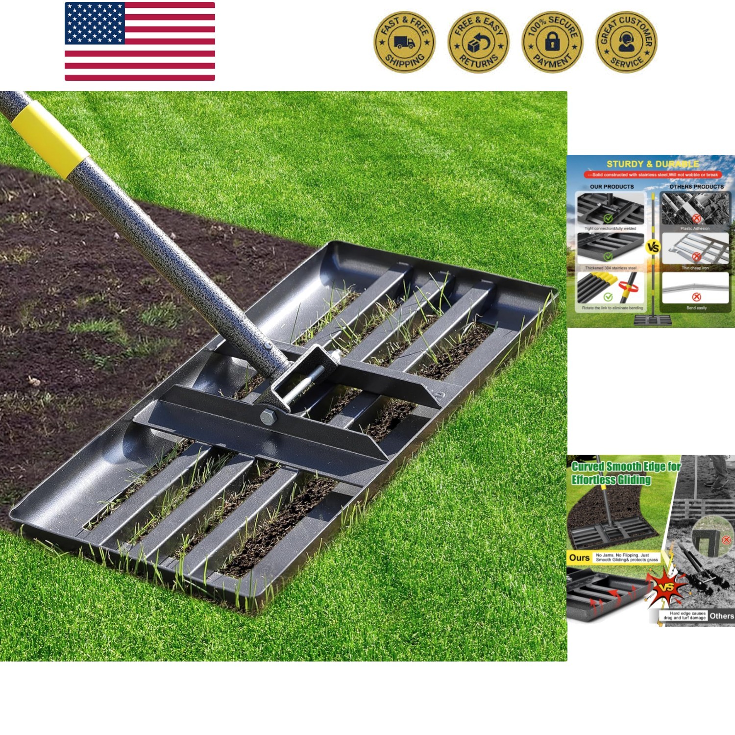 Lawn Leveling Rake - Heavy Duty 17"x10" Stainless Steel Leveler Plate,Reinfor...