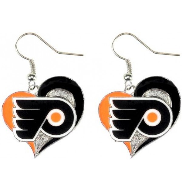PHILADELPHIA FLYERS - SWIRL HEART LOGO - DANGLE EARRINGS BRAND NEW NHL-ER-245-11