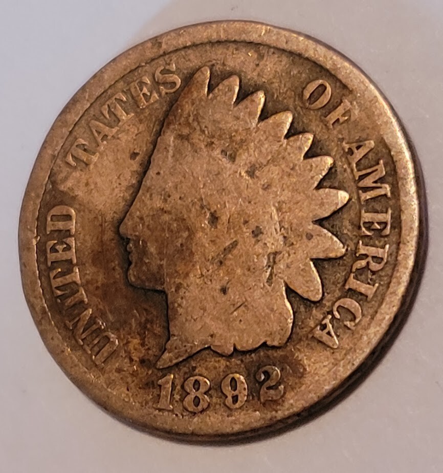 1892 INDIAN HEAD PENNY VERY WEAK "S" IN UNITED "TATES" OF AMERICA,  MINT ERROR