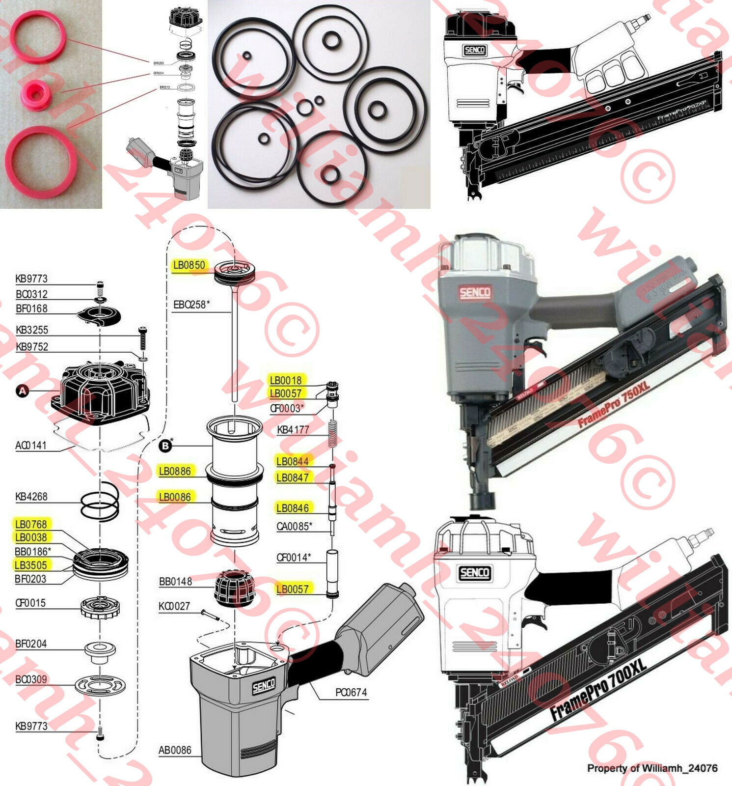 Senco FramePro O-ring Kit + BF0203 +  BF0212 + BF0204 for 701-XP 702-XP 751 752