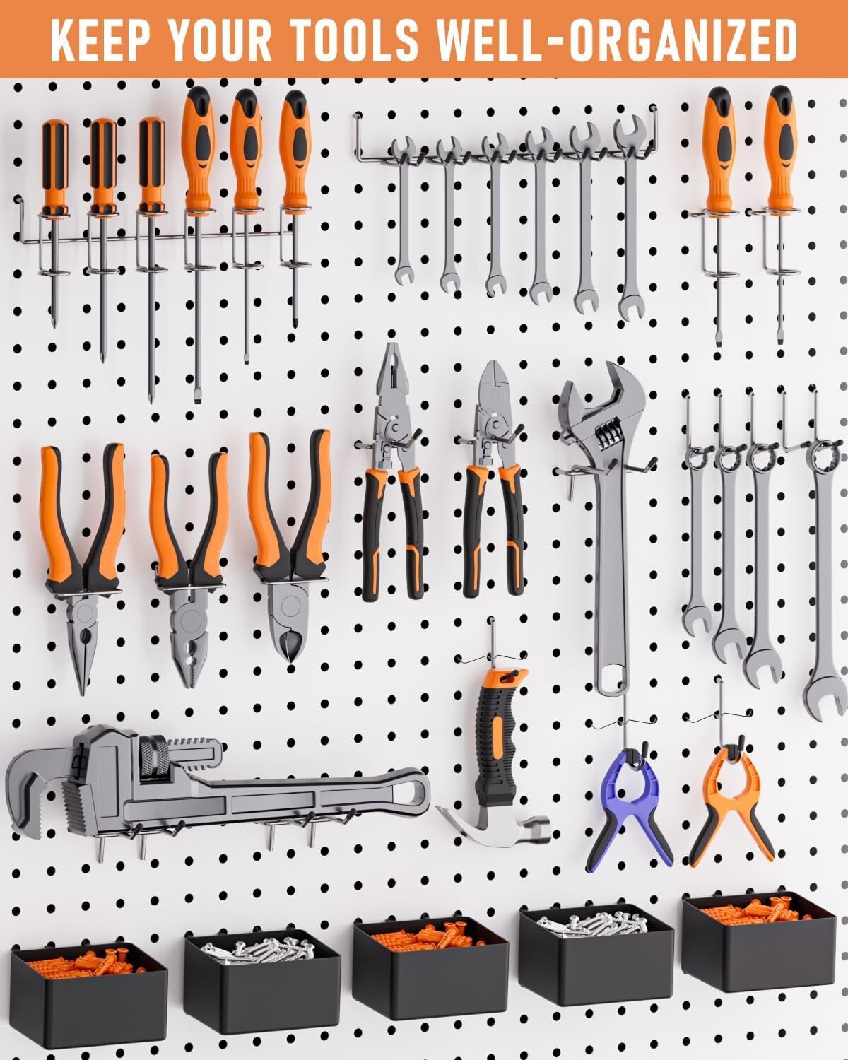 122PCS Pegboard Accessories Organizer Kit, Peg Board Hooks Set with Bins for Han